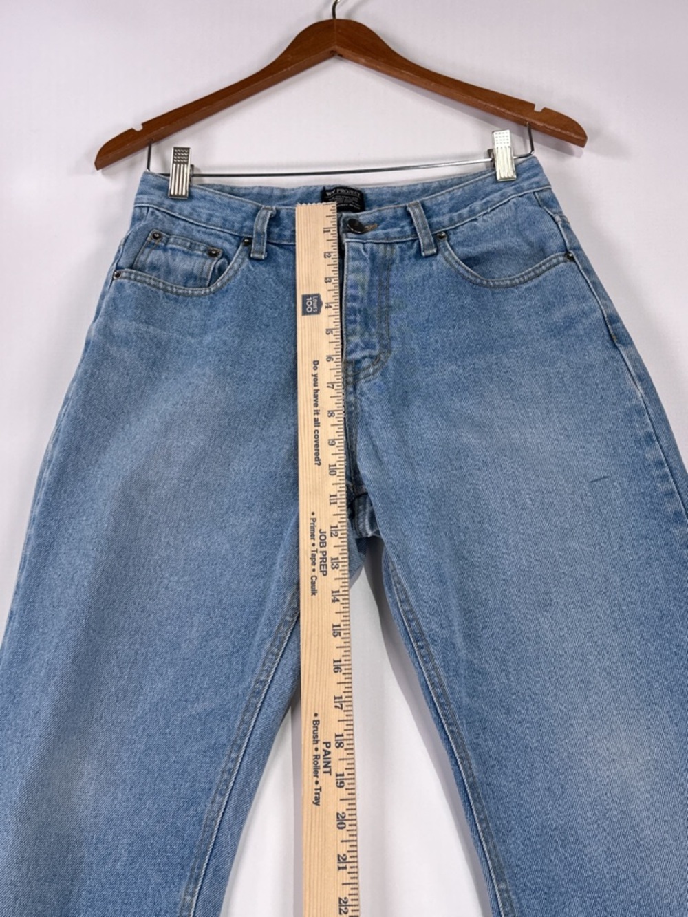 WV Project Straight Leg Jeans Raw Hem Zigzag Pockets Denim Light Wash L - Picture 10 of 15